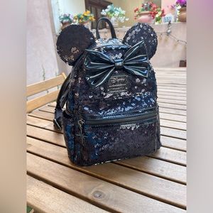 Loungefly Disney Celestial Dream Black Holographic Sequin Minnie Mini Backpack